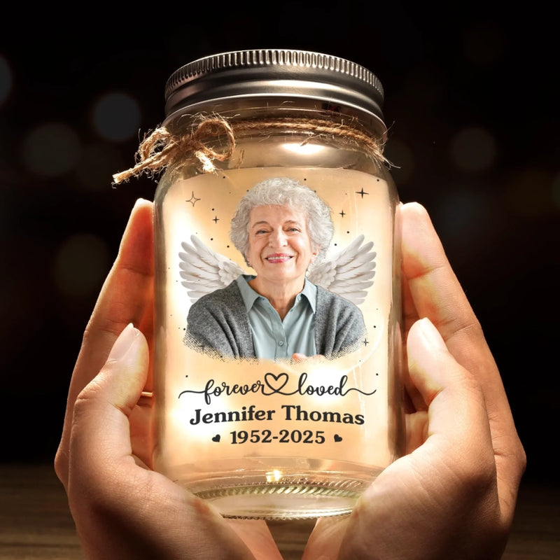 Custom Photo Mason Jar Light - Personalized Memorial Sympathy Gifts For Loss Of Mom, Dad - Your Memory Lives With Us