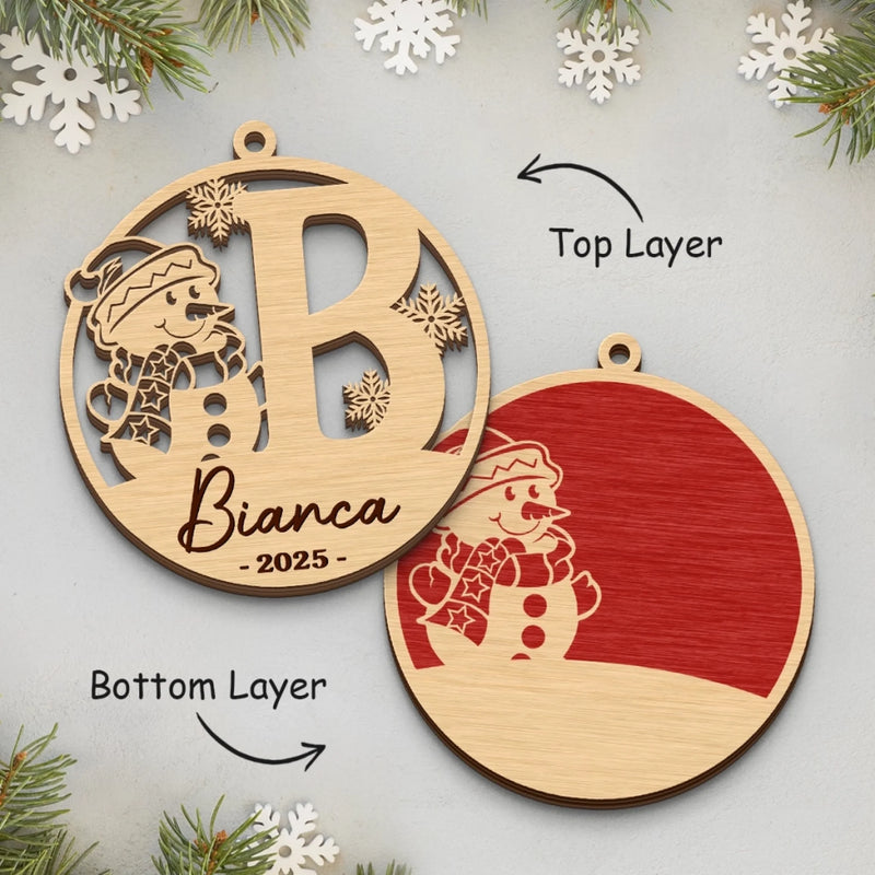 Custom Snowman Double Layer Wooden Ornament - Personalized Christmas Birthday Gifts For Mom, Dad, Brother, Sister, Kids - Family Moments Warm The Heart