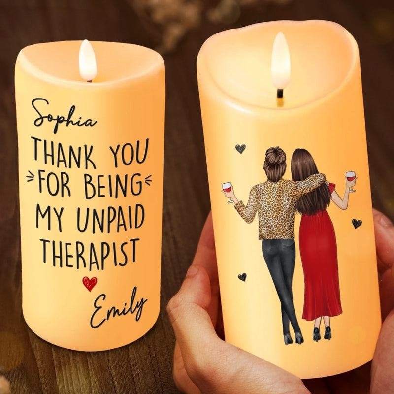Custom LED Candle - Personalized Best Friend Birthday Gifts For Women, Besties, Sisters, BFF - Glowing Through It Together