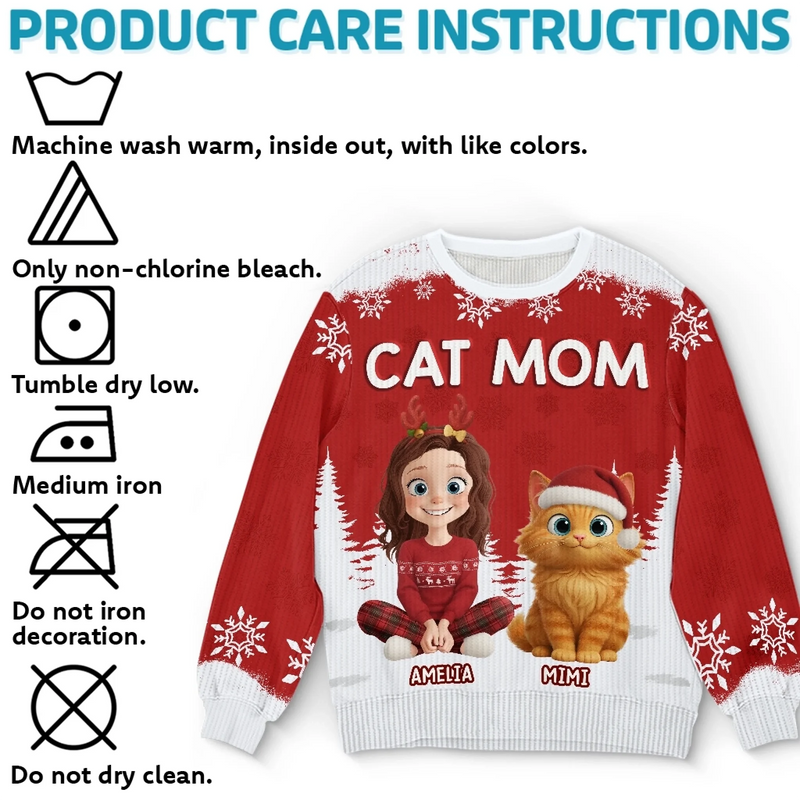 Custom Unisex Ugly Sweatshirt - Personalized  Christmas Birthday Gifts For Cat Lovers, Cat Mom And Dad - Meow And Merry On