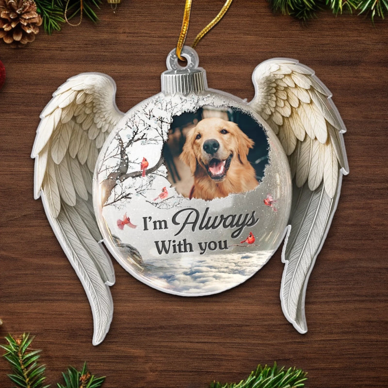 Custom Photo Acrylic Ornament - Personalized Pet Christmas Memorial Sympathy Gifts For Dogs, Cats - Forever In Our Hearts Pawprints Remain