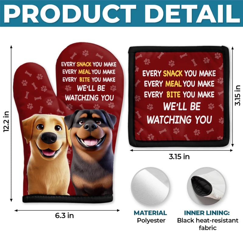 Custom Oven Mitt And Pot Holder Set - Personalized Christmas Birthday Gifts For Mom, Grandma, Dog Cat Lovers - Love Is Furry And Endless