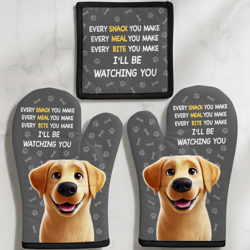 Custom Oven Mitt And Pot Holder Set - Personalized Christmas Birthday Gifts For Mom, Grandma, Dog Cat Lovers - Love Is Furry And Endless