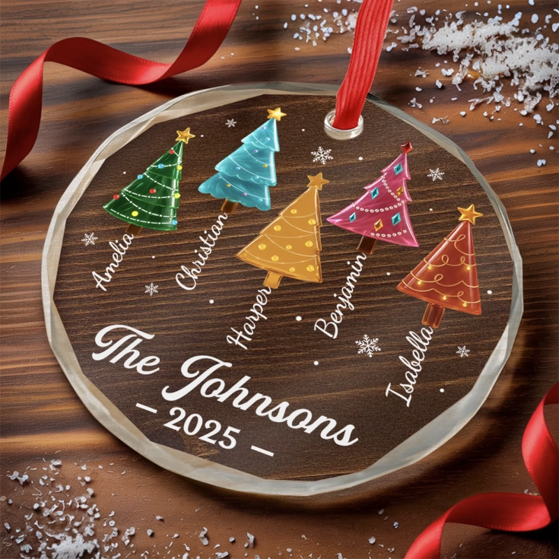 Custom Circle Glass Ornament - Personalized Christmas Birthday Gifts For Mom, Dad, Brother, Sister, Kids - Home Is Merrier With Family