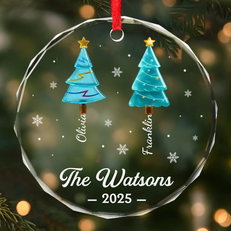 Custom Circle Glass Ornament - Personalized Christmas Birthday Gifts For Mom, Dad, Brother, Sister, Kids - Home Is Merrier With Family