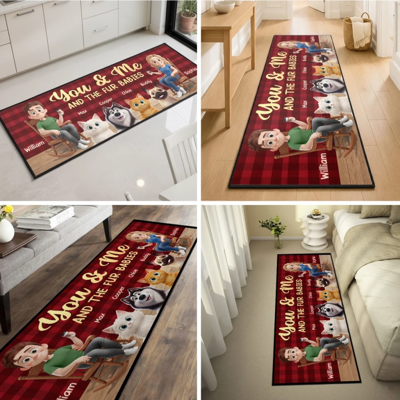 Custom Runner Rug - Personalized Anniversary Wedding Gifts For Husband And Wife, Dog Cat Lovers - Fur Babies Approved This Home
