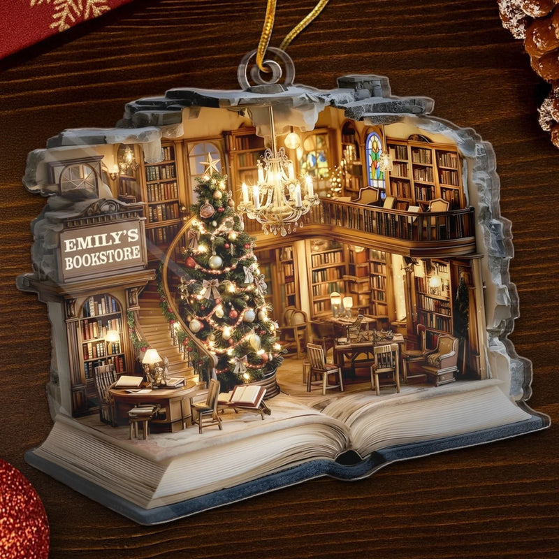 Custom Acrylic Ornament - Personalized Christmas Bookish Gifts For Book Lovers, Bookworms, Readers - Shelves Full Of Dreams And Fairy Lights