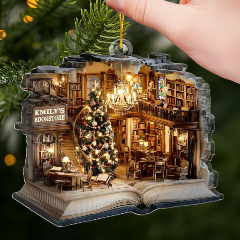 Custom Acrylic Ornament - Personalized Christmas Bookish Gifts For Book Lovers, Bookworms, Readers - Shelves Full Of Dreams And Fairy Lights