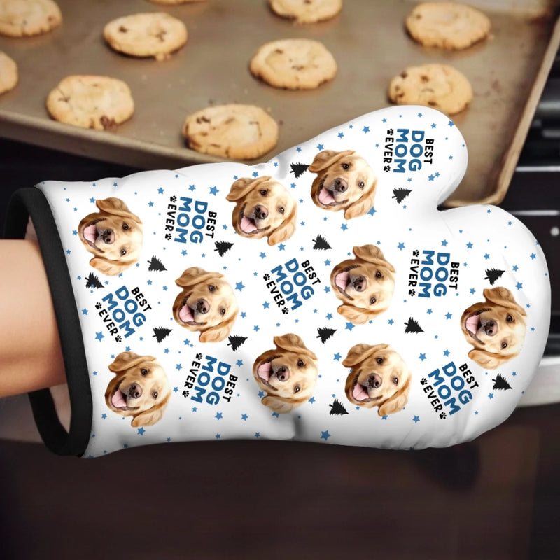 Custom Photo Oven Mitt And Pot Holder Set - Personalized Christmas Birthday Gifts For Mom, Grandma, Dog Cat Lovers - Best Fur Mom Ever