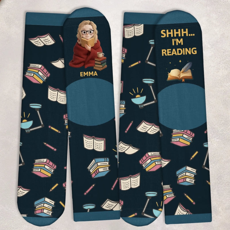 Custom Crew Socks - Personalized Bookish Gifts For Book Lovers, Bookworms, Readers - Leave Me Alone, I’m Bonding With Fiction