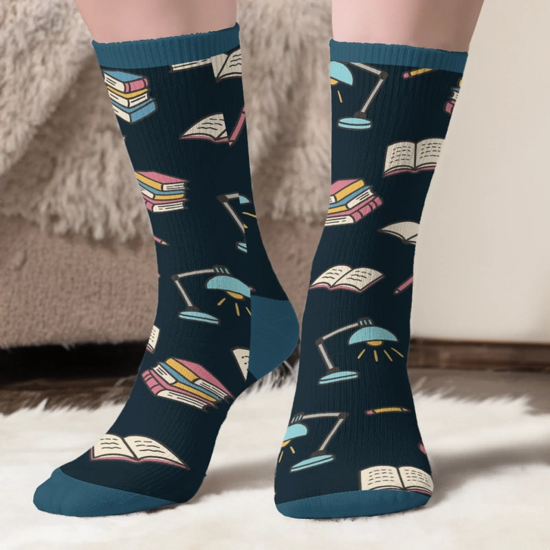 Custom Crew Socks - Personalized Bookish Gifts For Book Lovers, Bookworms, Readers - Leave Me Alone, I’m Bonding With Fiction