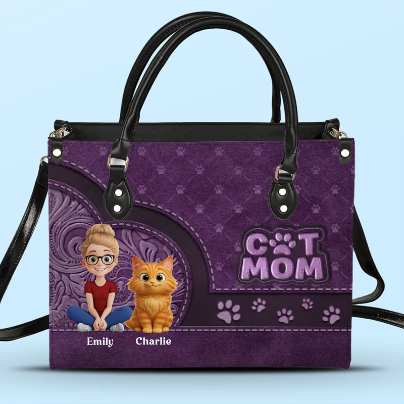 Custom Leather Handbag - Personalized Birthday Gifts For Cat Lovers, Cat Mom And Dad - Wherever She Goes, Cat Hair Follows