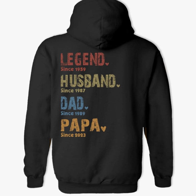 Custom Back Printed Unisex T-shirt, Premium T-shirt, Hoodie - Personalized Birthday Gifts For Dad, Grandpa - Generations Of Love In One Heart