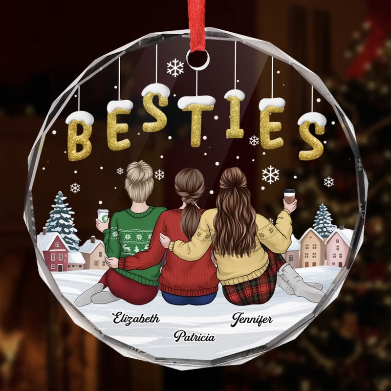 Custom Circle Glass Ornament - Personalized Best Friend Christmas Birthday Gifts For Women, Besties, Sisters, BFF - Crazy Together Since Day One