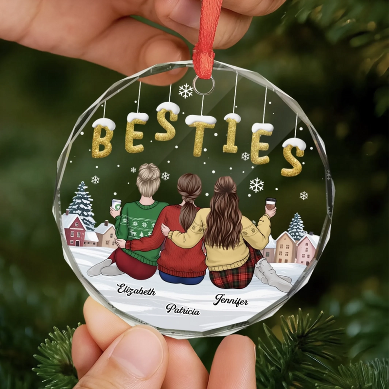 Custom Circle Glass Ornament - Personalized Best Friend Christmas Birthday Gifts For Women, Besties, Sisters, BFF - Crazy Together Since Day One