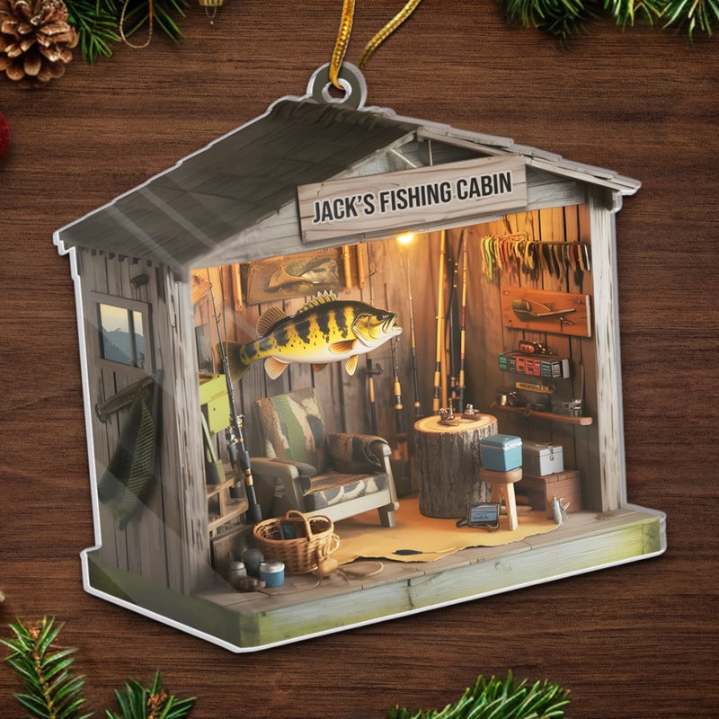 Custom Acrylic Ornament - Personalized Christmas Birthday Fishing Gifts For Fisherman - A Cabin Full Of Calm And Fish Tales