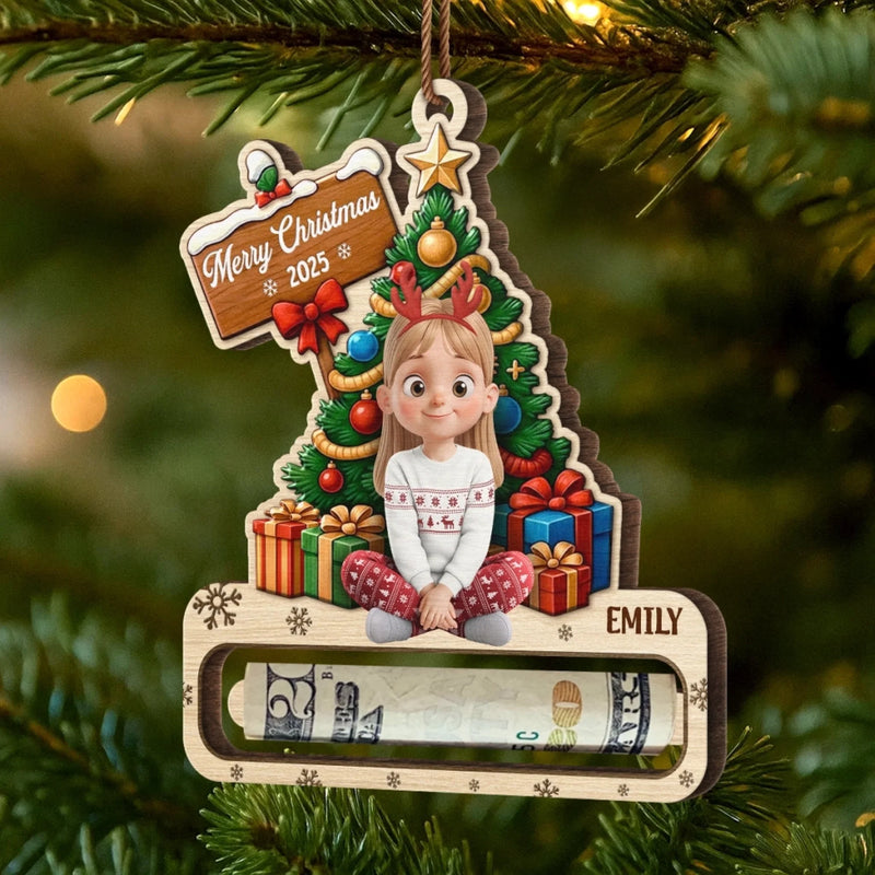 Custom Wooden Money Holder Ornament - Personalized Christmas Birthday Gifts For Kids - Little Elves Big Smiles