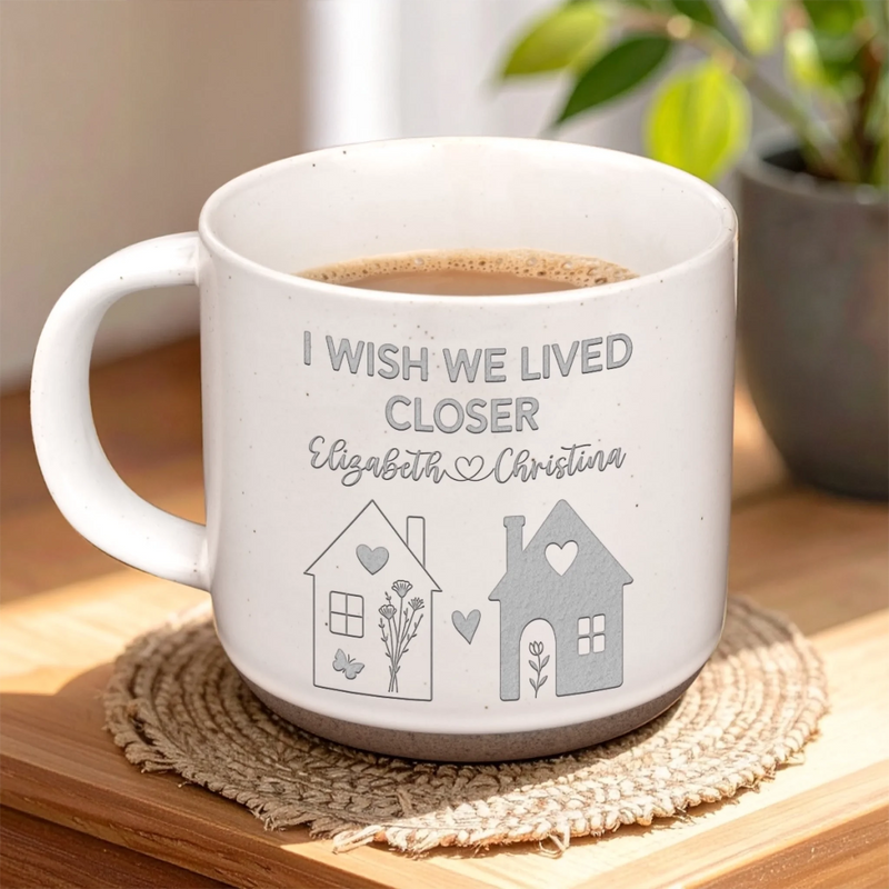 Custom Pottery Mug -Personalized Best Friend Birthday Gifts For Women, Besties, Sisters, BFF - No Distance Too Far For Us