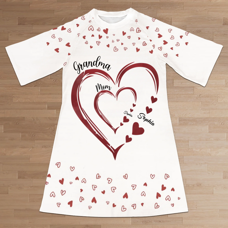 Custom Name Heart Family Gifts for Grandma - Personalized Sleep Tee