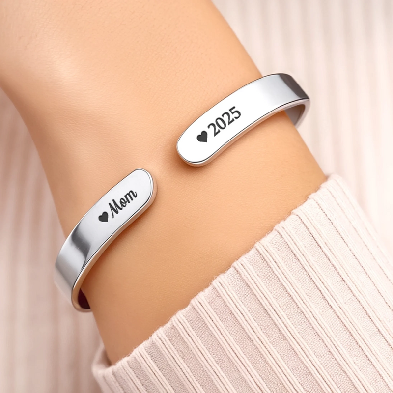 Custom Engraved Stainless Steel Cuff Bracelet - Personalized Memorial Sympathy Gifts For Loss Of Mom, Dad - Forever Held In Gentle Memory