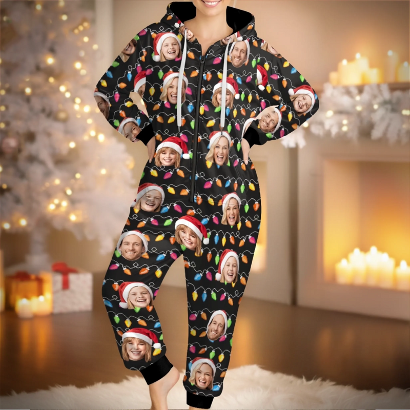 Custom Photo Onesie Pajamas - Personalized Christmas Birthday Gifts For Family, Dog Cat Lovers - The Family That Matches, Laughs Together