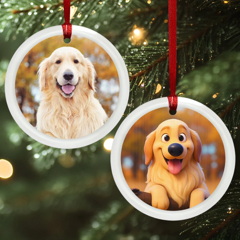 Custom Photo Lenticular Crystal Ornament - Personalized Christmas Birthday Gifts For Dog Cat Lovers, Dog Dad And Mom, Cat Owners - Furry Friends, Festive Hearts