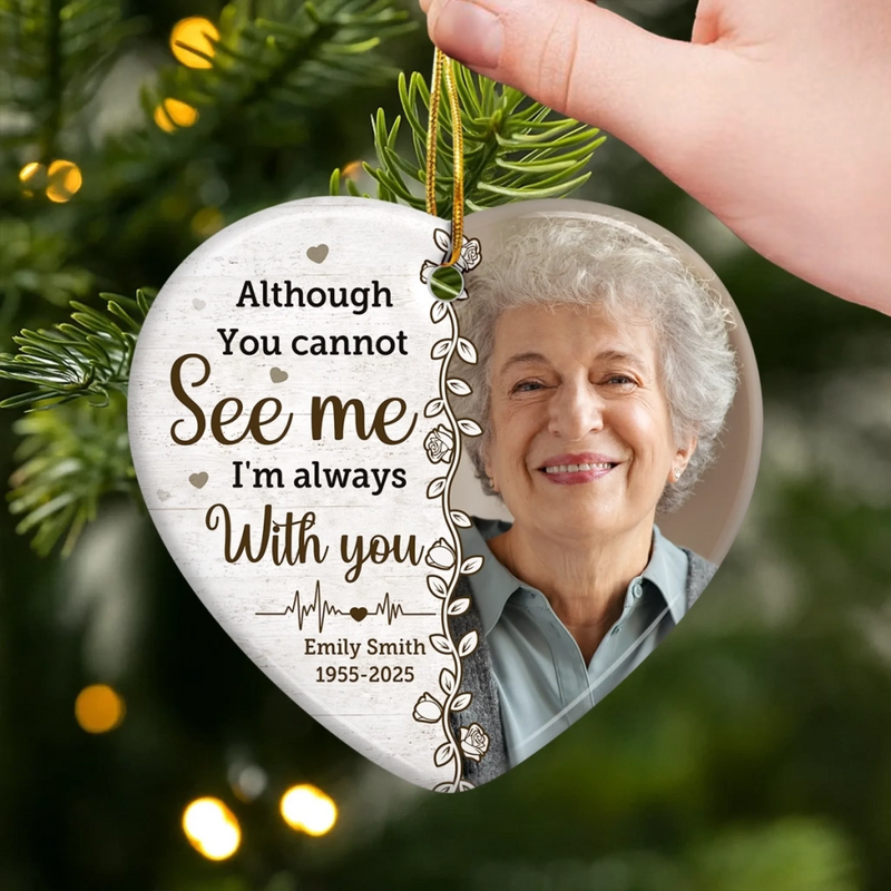 Custom Photo Ceramic Ornament - Personalized Christmas Memorial Sympathy Gifts For Loss Of Mom, Dad - Your Light Stays With Me