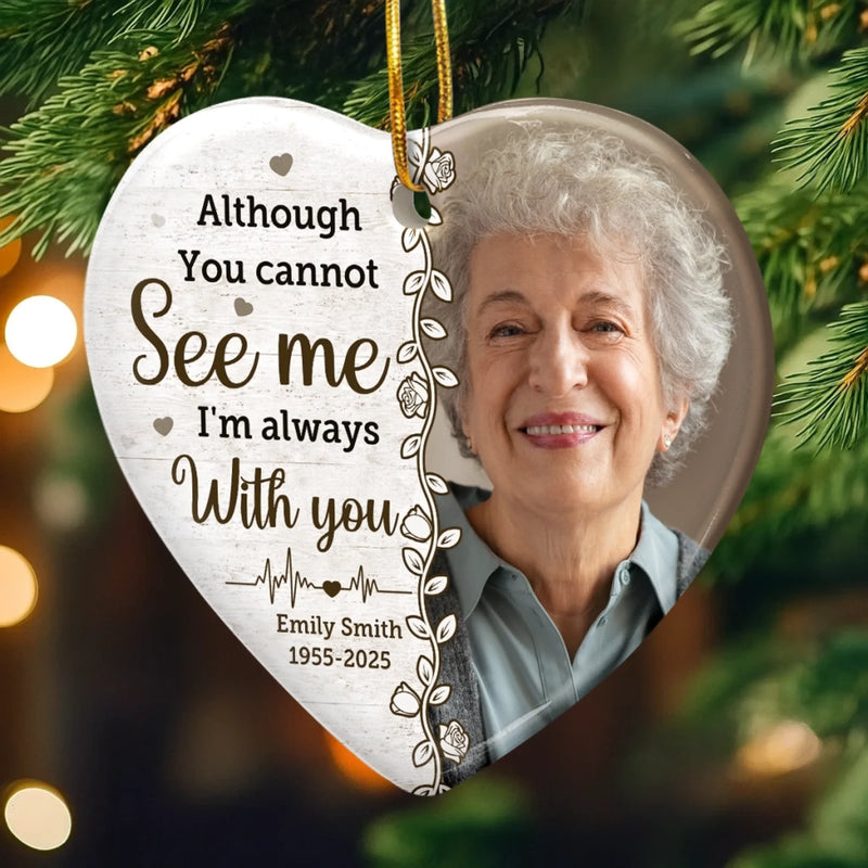 Custom Photo Ceramic Ornament - Personalized Christmas Memorial Sympathy Gifts For Loss Of Mom, Dad - Your Light Stays With Me