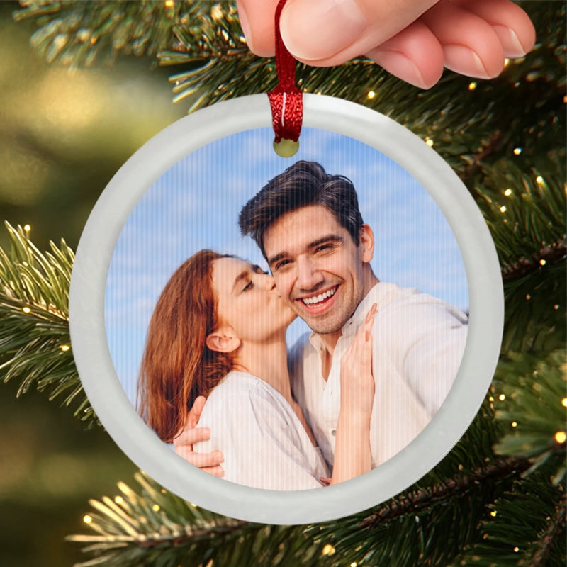 Custom Photo Lenticular Crystal Ornament - Personalized Anniversary Christmas Wedding Gifts For Husband And Wife, Him And Her - Merry & Mine