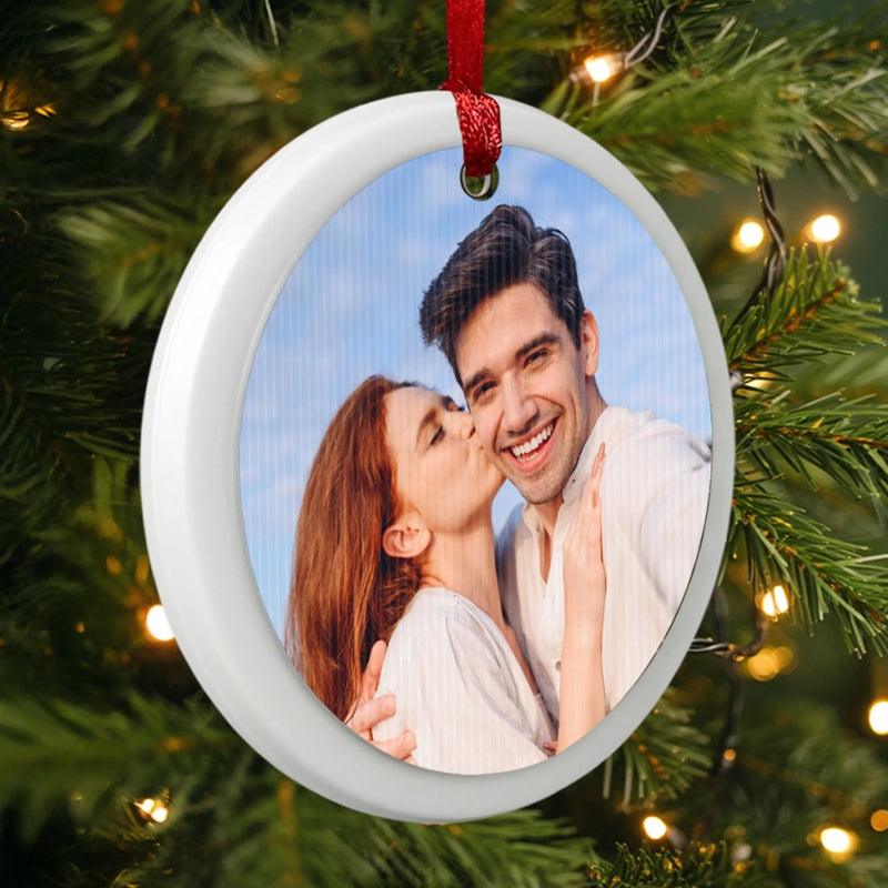 Custom Photo Lenticular Crystal Ornament - Personalized Anniversary Christmas Wedding Gifts For Husband And Wife, Him And Her - Merry & Mine