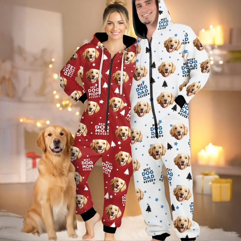 Custom Photo Adult Onesie - Personalized Christmas Birthday Gifts For Dog Cat Lovers, Dog Dad And Mom, Cat Owners - Best Dog Mom Vibes Only