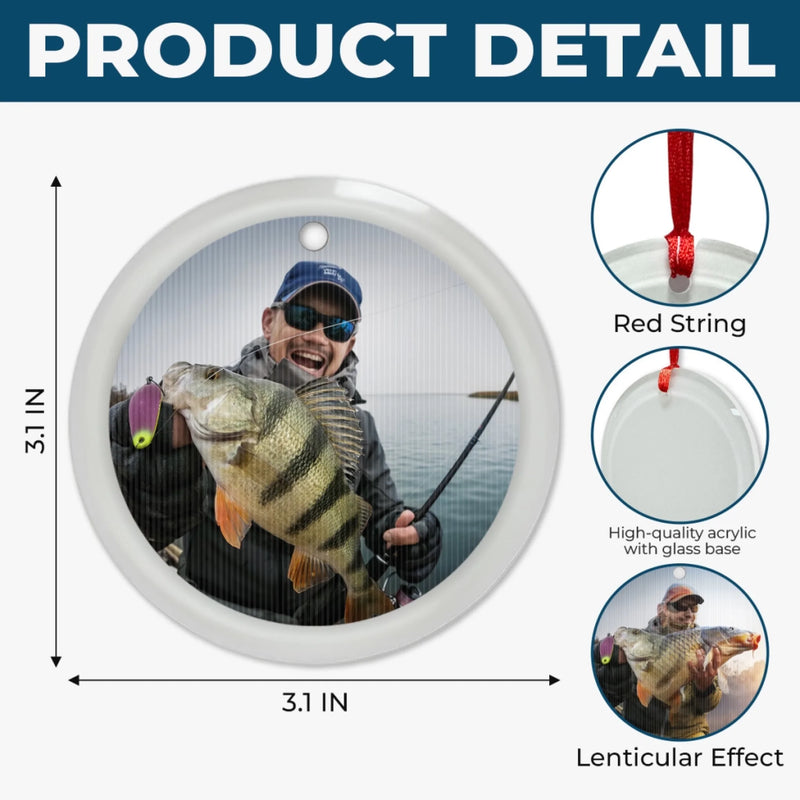 Custom Photo Lenticular Crystal Ornament - Personalized Christmas Birthday Fishing Gifts For Fisherman - Casting Joy Into Cold Waters