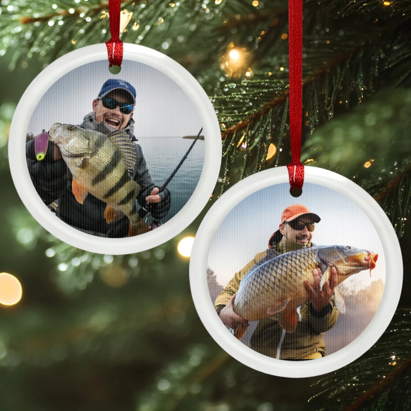 Custom Photo Lenticular Crystal Ornament - Personalized Christmas Birthday Fishing Gifts For Fisherman - Casting Joy Into Cold Waters