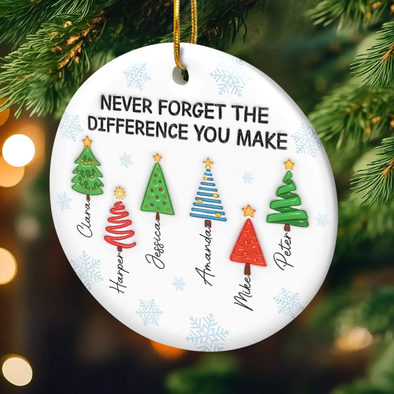 Custom Ceramic Ornament - Personalized Christmas Birthday Gifts For Coworker, Work Bestie - Never Forget The Difference You Make