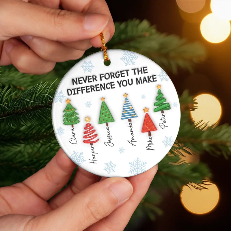 Custom Ceramic Ornament - Personalized Christmas Birthday Gifts For Coworker, Work Bestie - Never Forget The Difference You Make