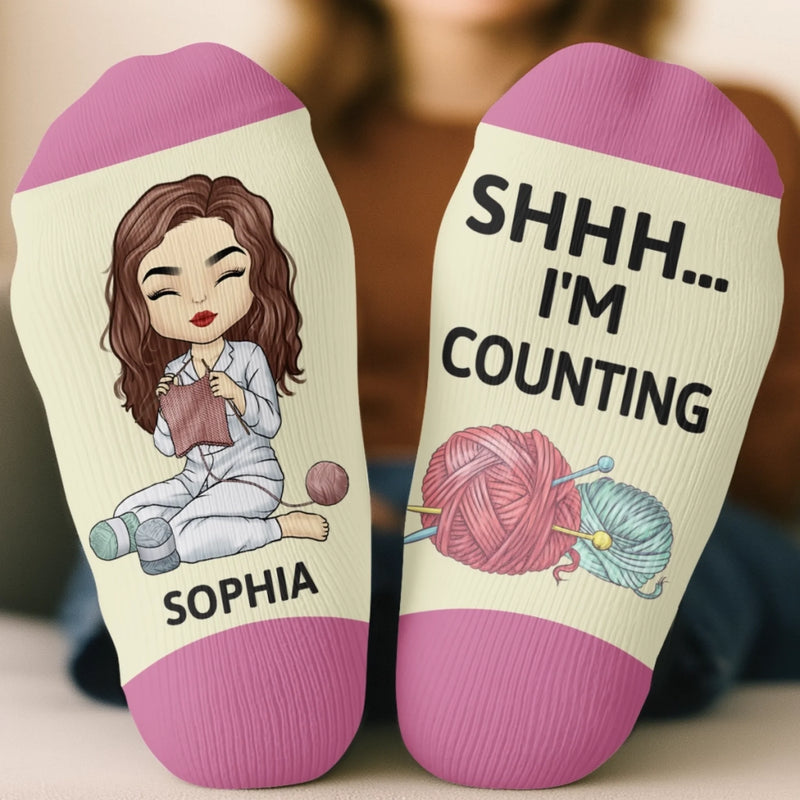 Custom Yarn Crew Socks - Personalized Birthday Gifts For Crochet Knitting Lovers, Crocheters, Knitters - Hooked On Crochet