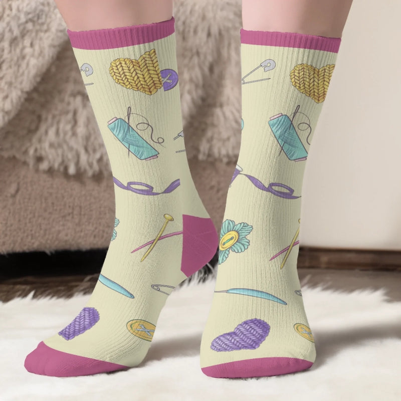 Custom Yarn Crew Socks - Personalized Birthday Gifts For Crochet Knitting Lovers, Crocheters, Knitters - Hooked On Crochet