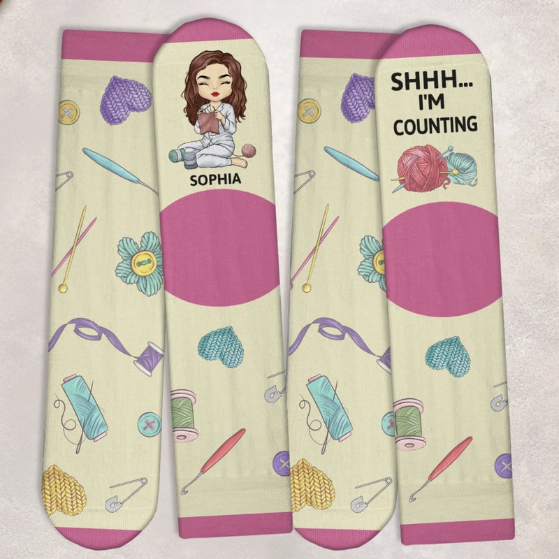 Custom Yarn Crew Socks - Personalized Birthday Gifts For Crochet Knitting Lovers, Crocheters, Knitters - Hooked On Crochet