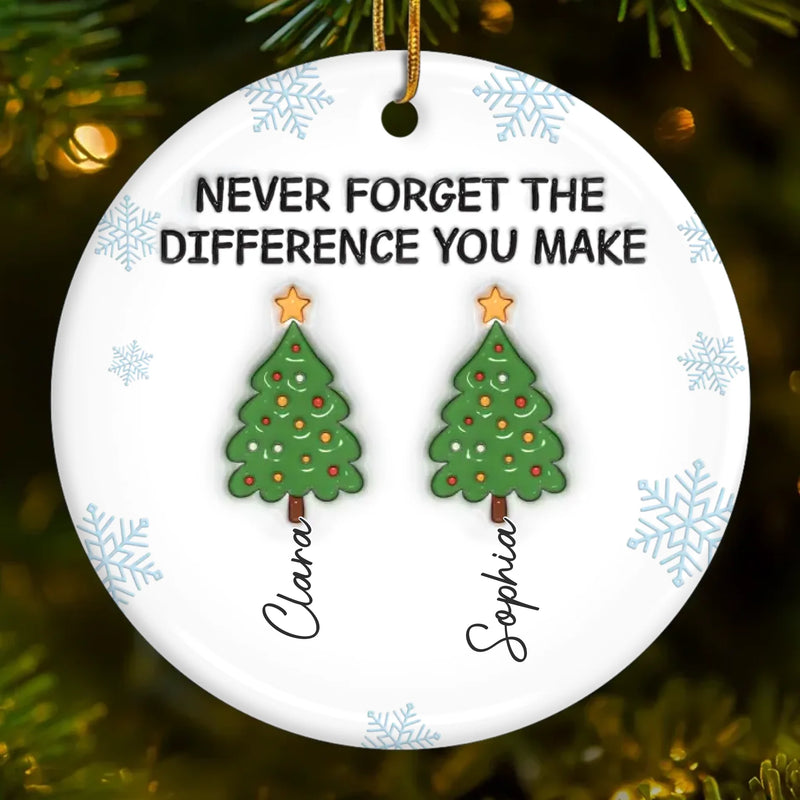 Custom Ceramic Ornament - Personalized Christmas Birthday Gifts For Coworker, Work Bestie - Never Forget The Difference You Make