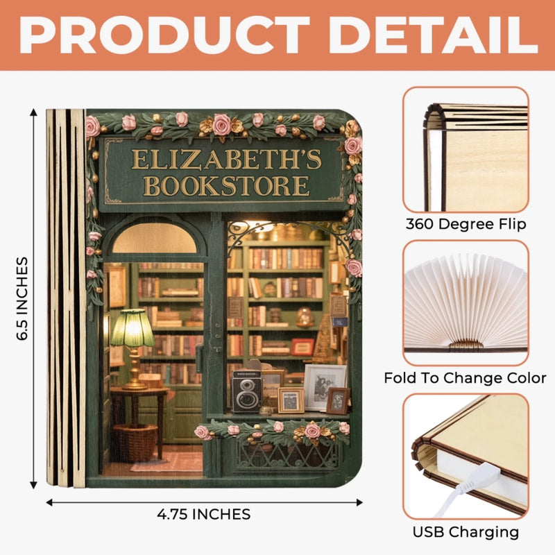 Custom Foldable LED Magic Book Lamp - Personalized Bookish Gifts For Book Lovers, Bookworms, Readers - A Sanctuary For Story Lovers