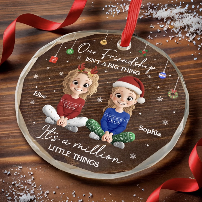 Custom Circle Glass Ornament - Personalized Best Friend Christmas Birthday Gifts For Women, Besties, Sisters, BFF - Besties Making Magic This Noel