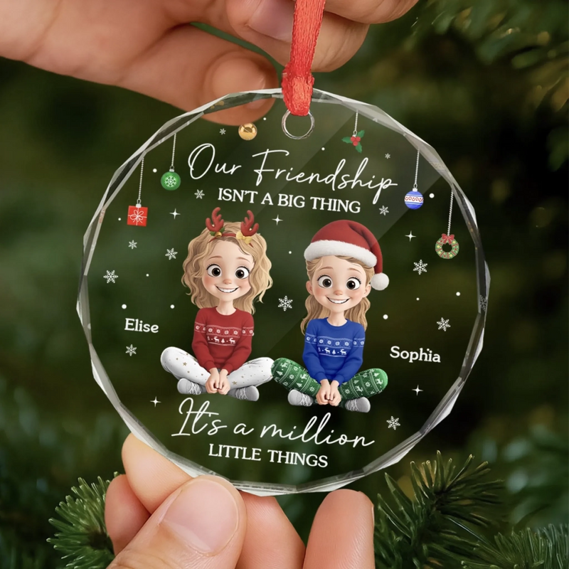 Custom Circle Glass Ornament - Personalized Best Friend Christmas Birthday Gifts For Women, Besties, Sisters, BFF - Besties Making Magic This Noel