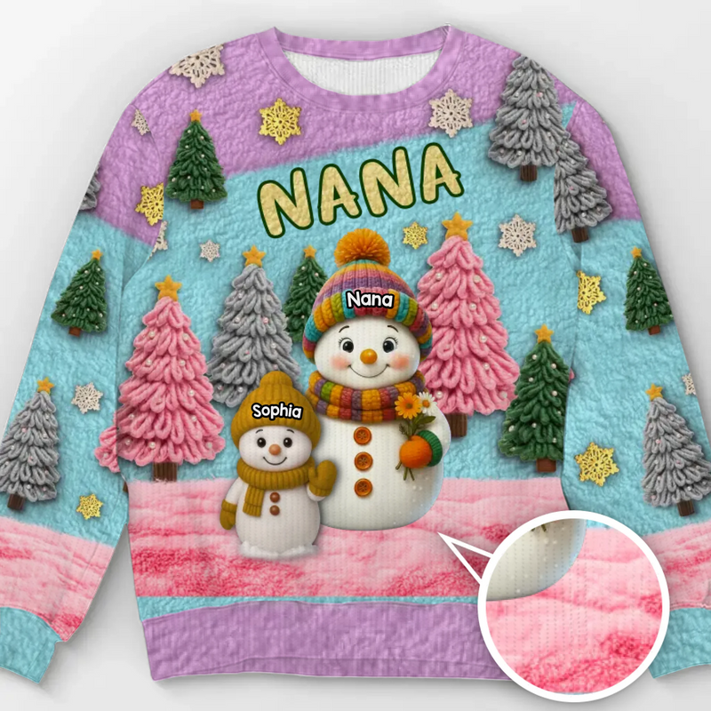 Custom Snowman Unisex Ugly Sweatshirt - Personalized Christmas Birthday Gifts For Mom, Grandma - Grandma And Kids Growing Joy