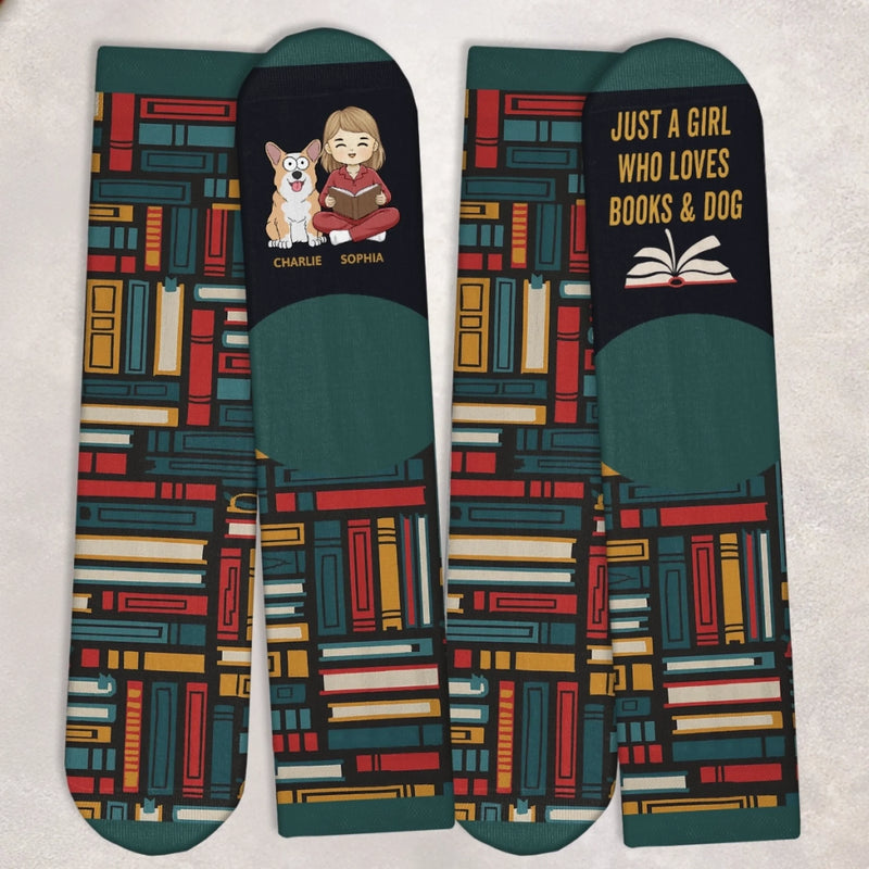 Custom Crew Socks - Personalized Bookish Gifts For Book Lovers, Bookworms, Dog Dad And Mom - Books And Dogs