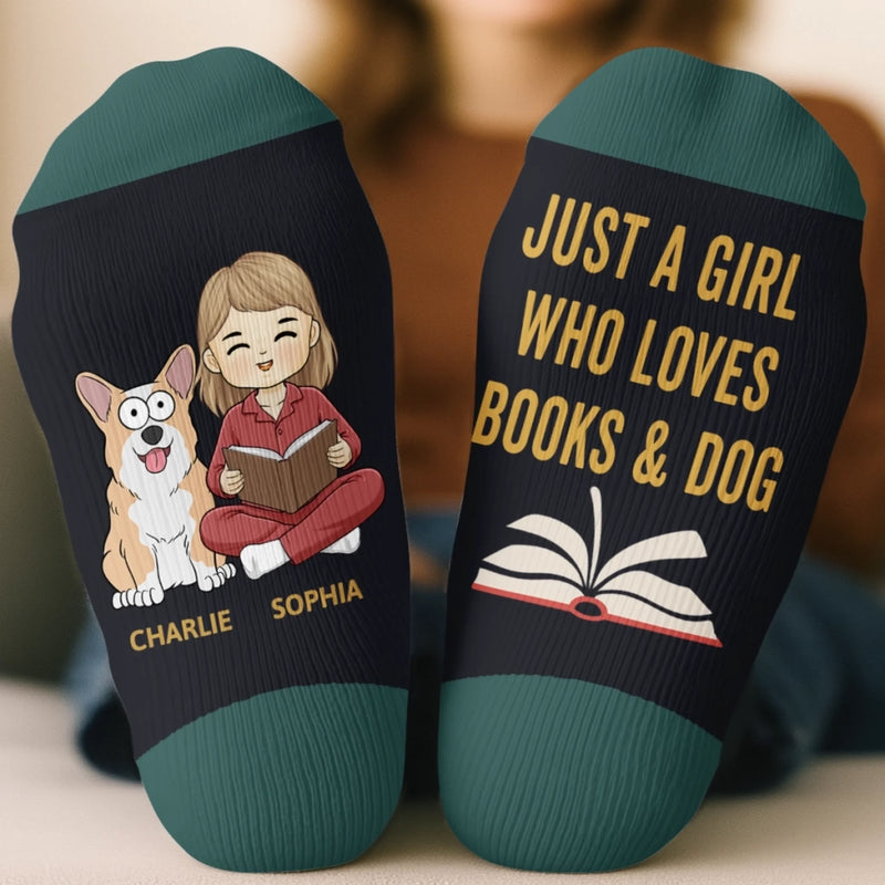 Custom Crew Socks - Personalized Bookish Gifts For Book Lovers, Bookworms, Dog Dad And Mom - Books And Dogs