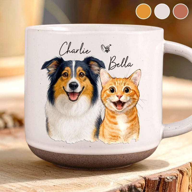Custom Photo Printed Pottery Mug - Personalized Birthday Gifts For Dog Cat Lovers, Dog Dad And Mom, Cat Owners - Pets Are Family