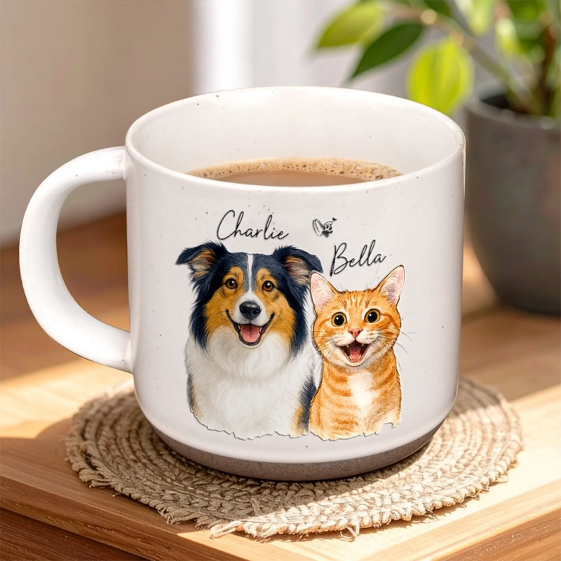 Custom Photo Printed Pottery Mug - Personalized Birthday Gifts For Dog Cat Lovers, Dog Dad And Mom, Cat Owners - Pets Are Family