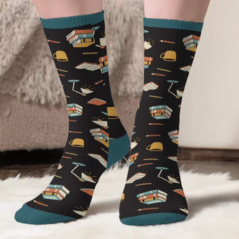 Custom Crew Socks - Personalized Bookish Gifts For Book Lovers, Bookworms, Readers - Tea, Books, Repeat