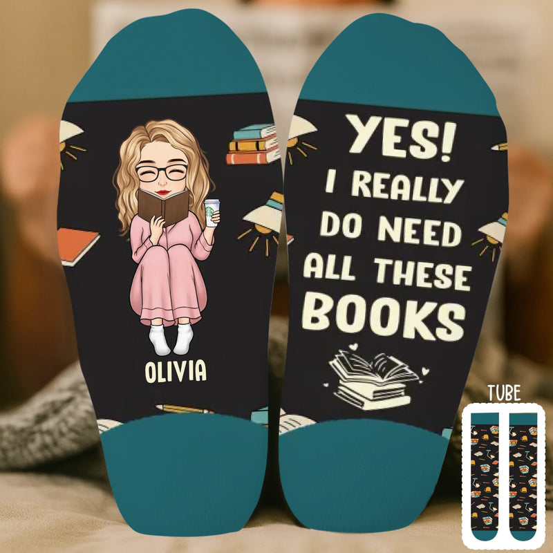 Custom Crew Socks - Personalized Bookish Gifts For Book Lovers, Bookworms, Readers - Tea, Books, Repeat
