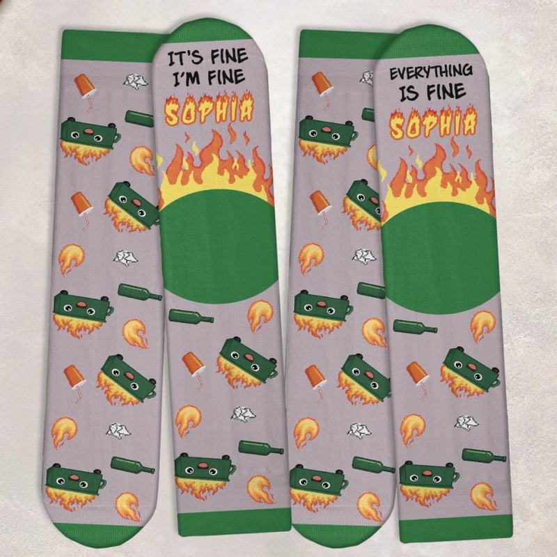Custom Dumpster Fire Crew Socks - Personalized Funny Gifts For Coworker, Work Bestie - Thriving In Our Daily Chaos